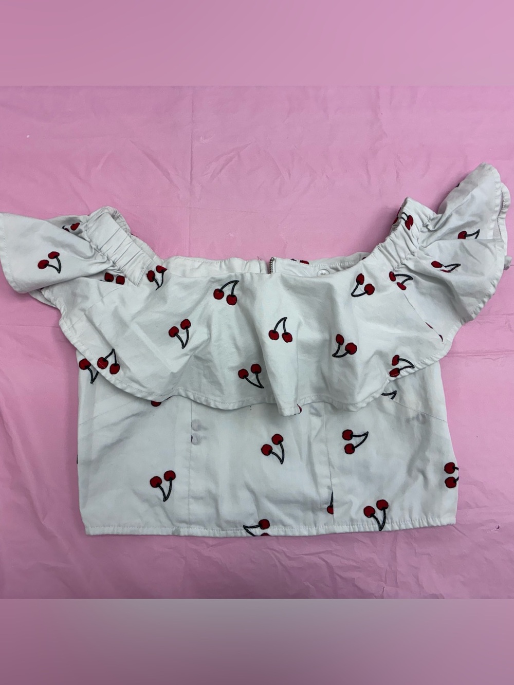 Top Shop Women’s Off-Shoulder White Cherry Print Top Blouse Retro Pinup Sz S